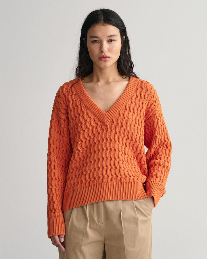Cotton textured v-neck