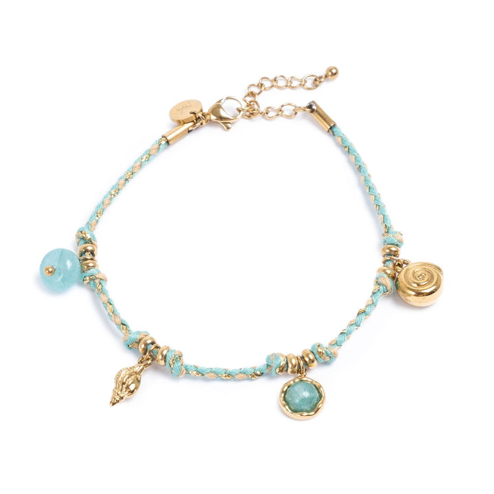 Bracelet green cord w/charms
