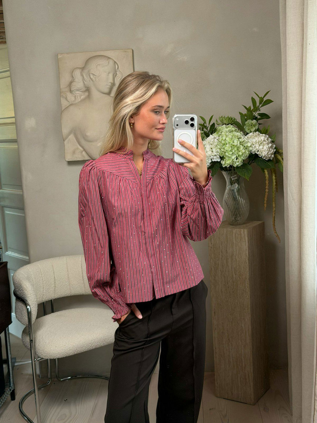 Astrida Soft Stripe Stone Blouse