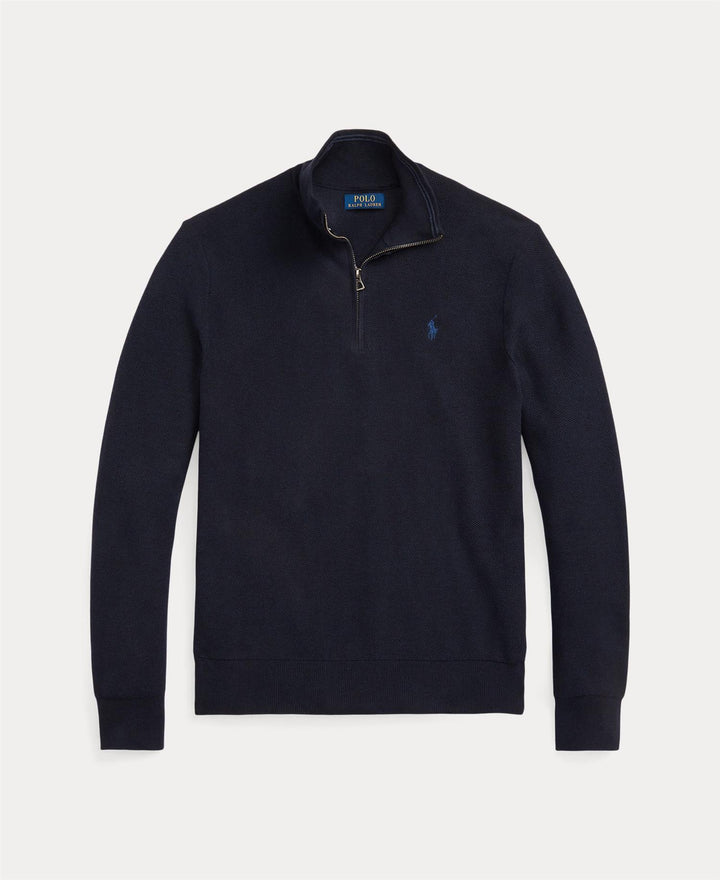 Mesh-Knit Cotton Quarter-Zip Sweater