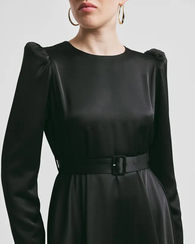 Tailored satin belt dress