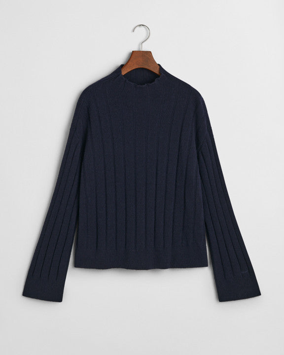 Wide Ribbed Wool Stand Collar sweater