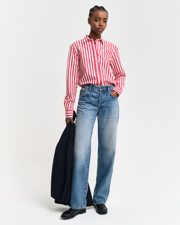 Poplin wide striped shirt