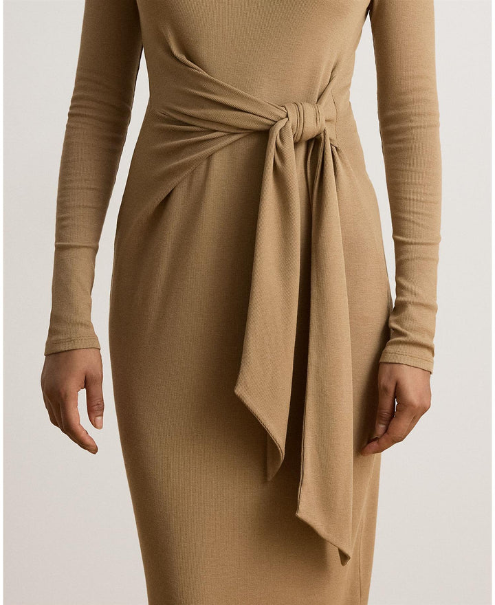 Tie-Front Cotton-Blend Turtleneck Dress