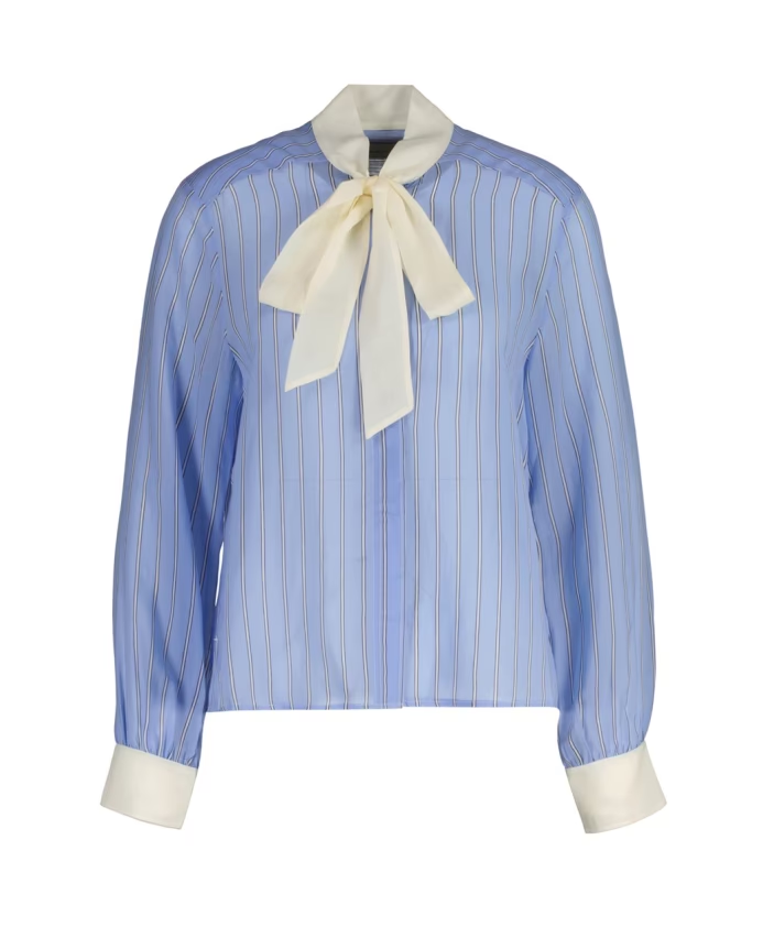 Reg Striped Contrast Bow Blouse