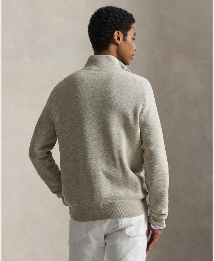 Mesh-Knit Cotton Quarter-Zip Sweater