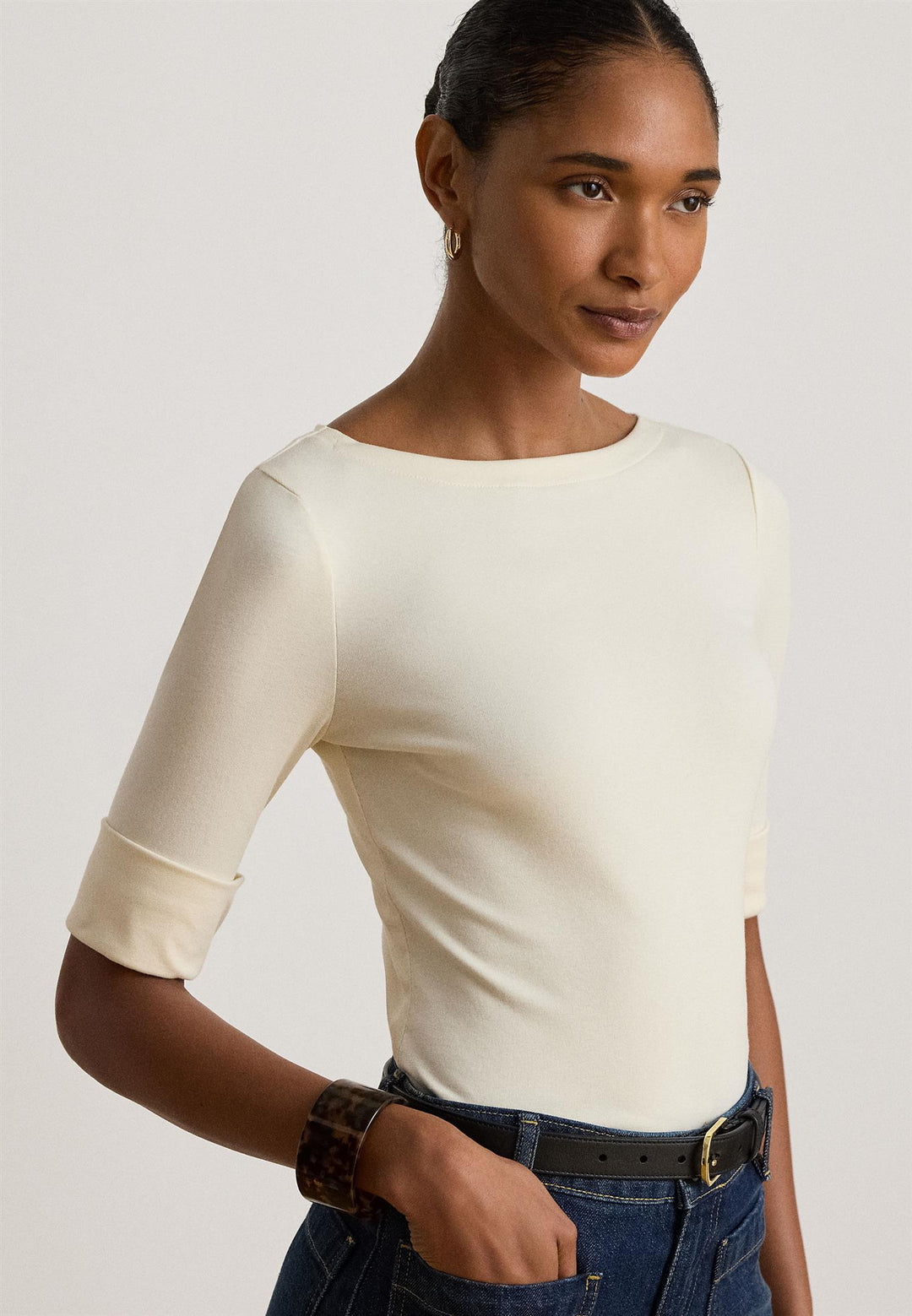 Stretch Cotton Boatneck Tee