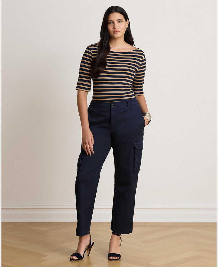 Striped Stretch Cotton Boatneck Tee
