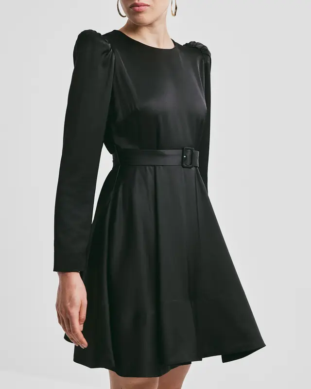Tailored satin belt dress