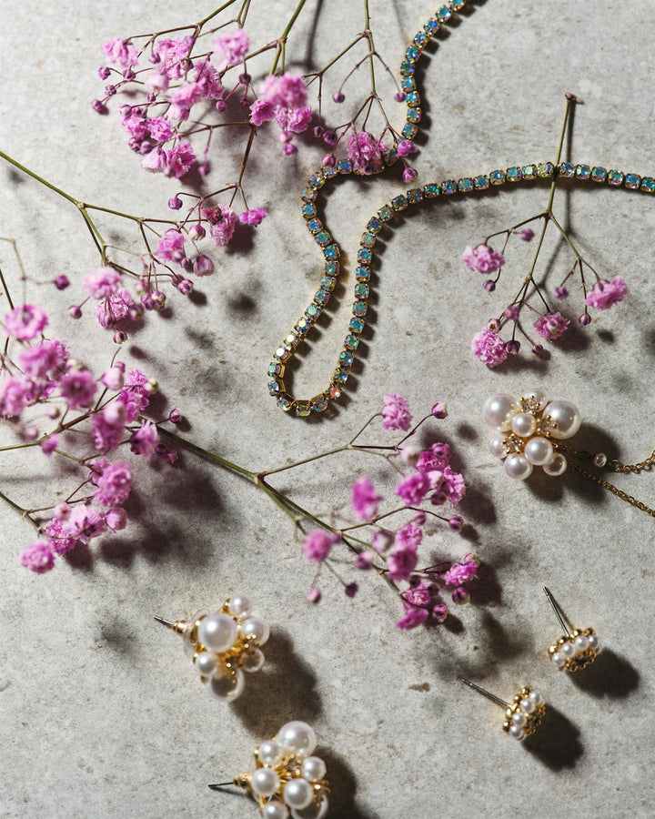 Earring 20mm knot bunch brass pearl