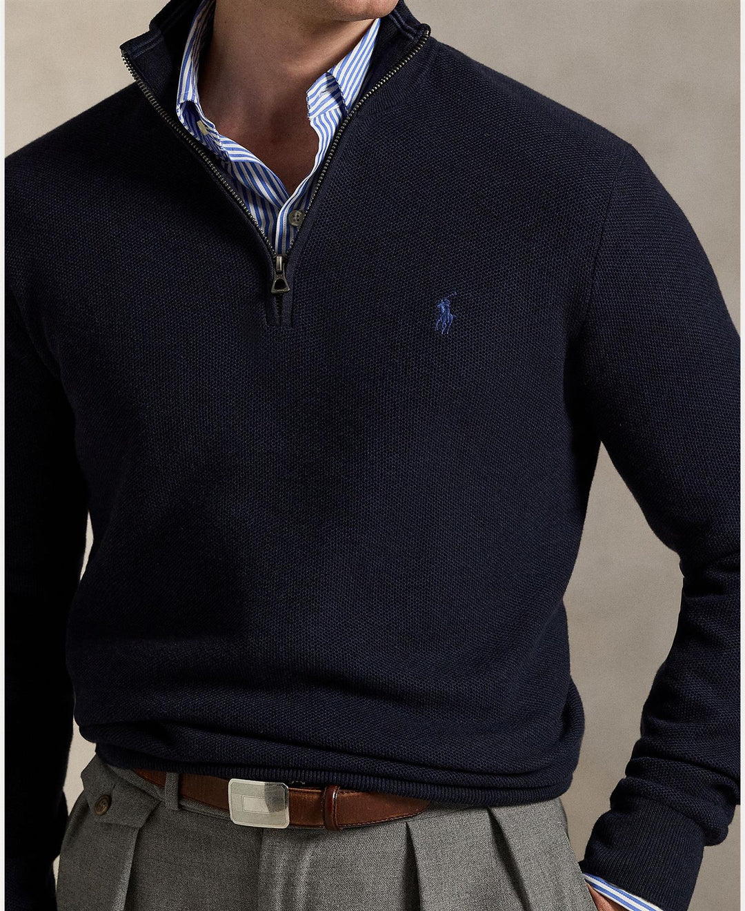 Mesh-Knit Cotton Quarter-Zip Sweater