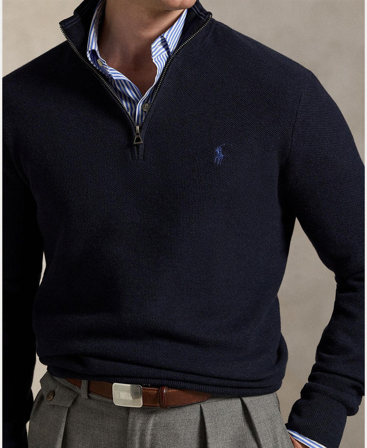 Mesh-Knit Cotton Quarter-Zip Sweater