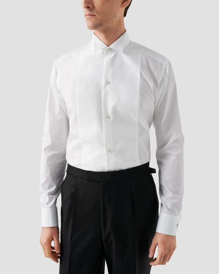 Pique Bib-Front White tie shirt