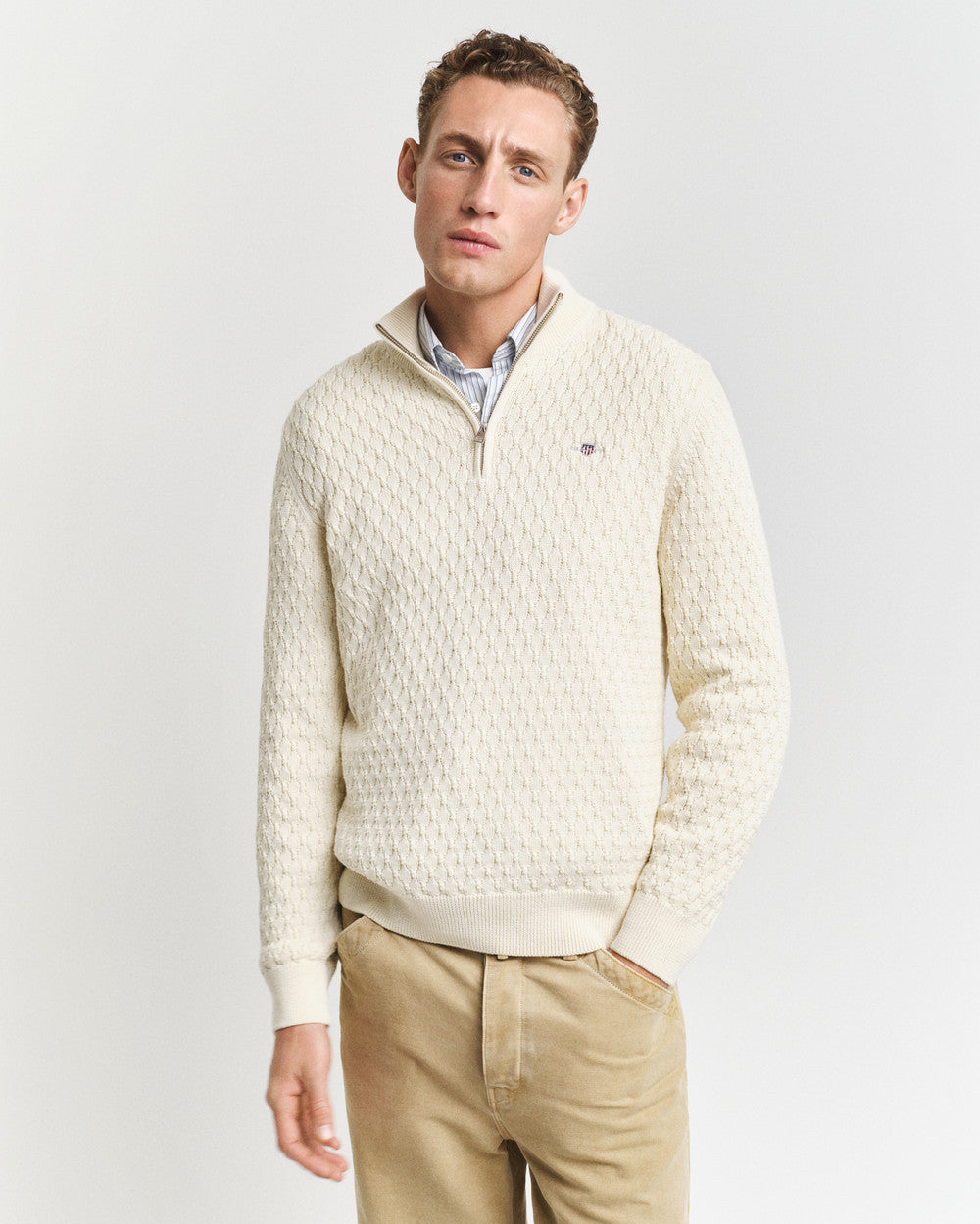 Textured Cotton Half Zip