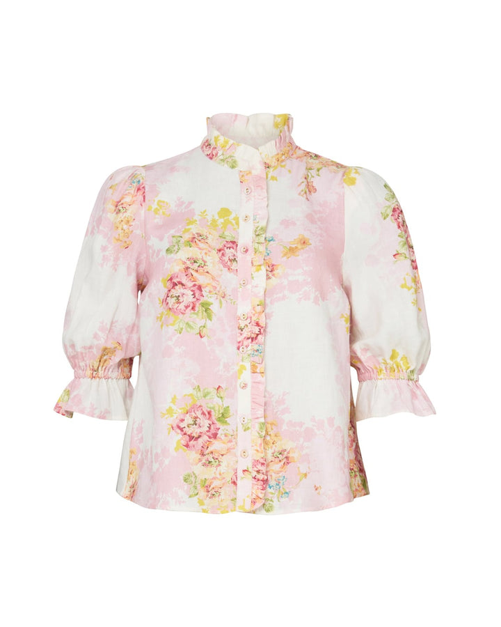 Linen ruffle blouse