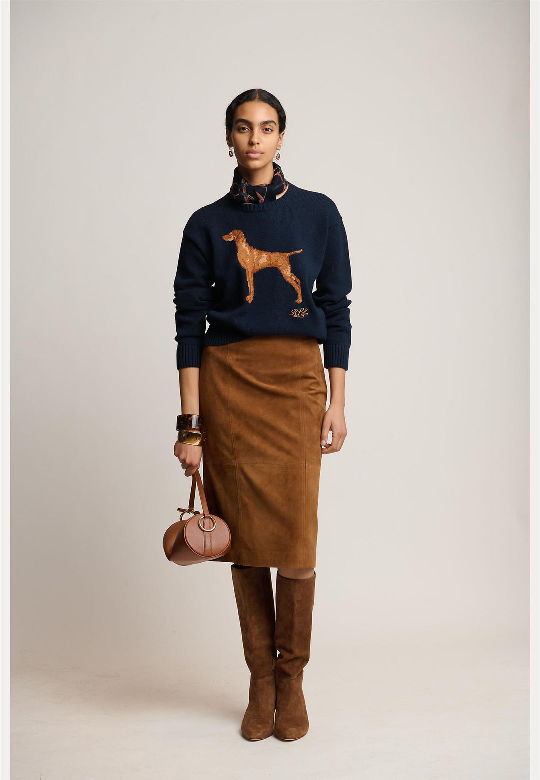 Intarsia-Knit Vizsla Cotton Sweater