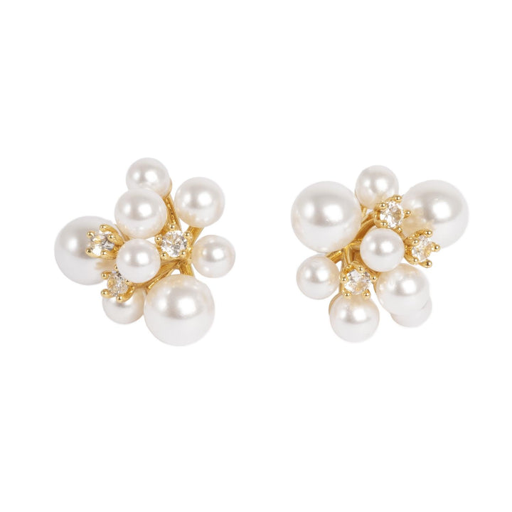 Earring 20mm knot bunch brass pearl