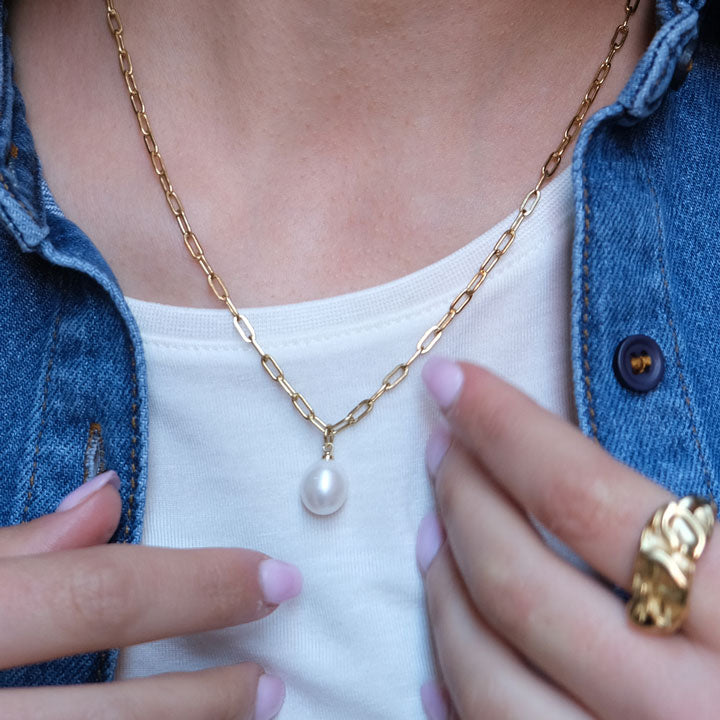 Freshwater pearl Neclace Steel 14K