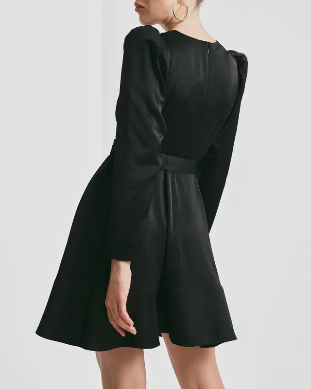 Tailored satin belt dress