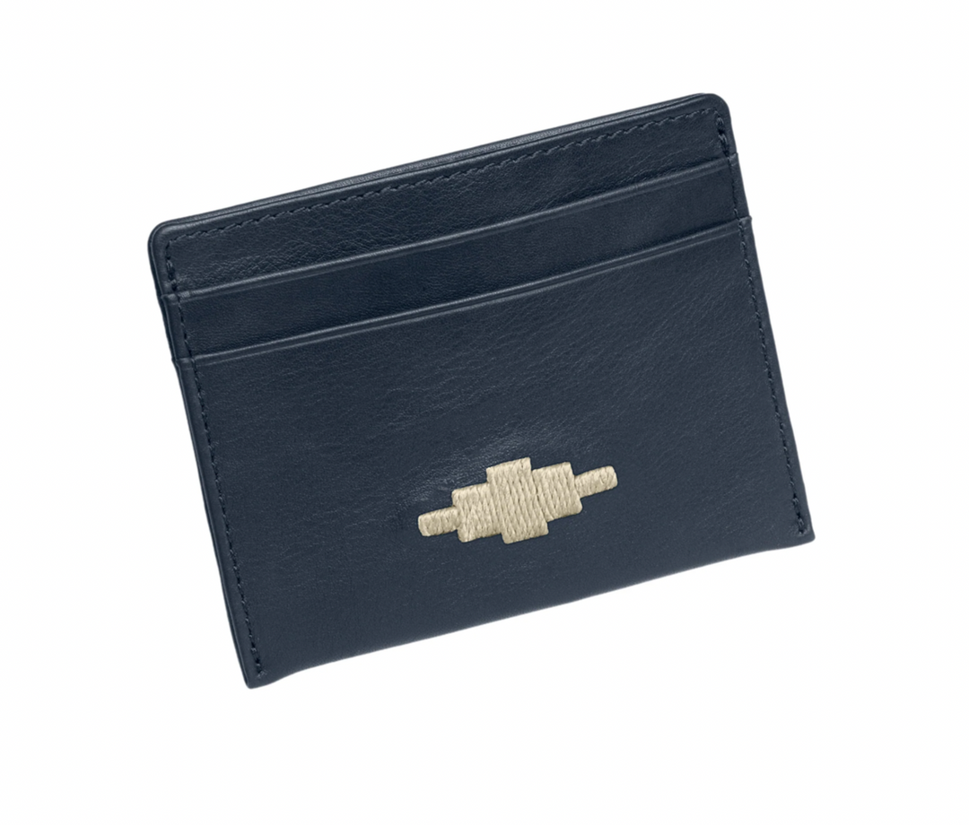 Rombo card slip -  navy leather with cream stitching