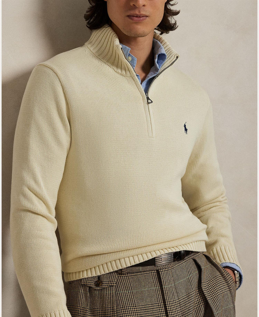 Cotton Quarter-Zip Mockneck Sweater