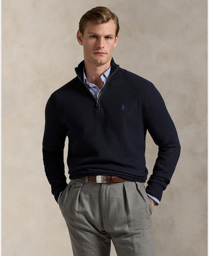 Mesh-Knit Cotton Quarter-Zip Sweater
