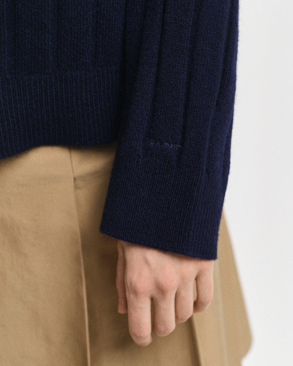 Wide Ribbed Wool Stand Collar sweater