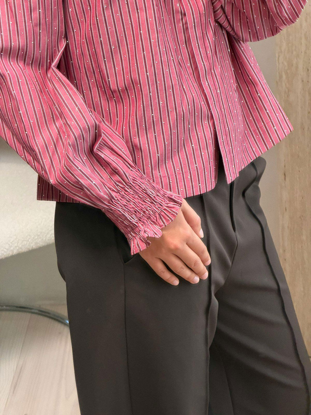 Astrida Soft Stripe Stone Blouse