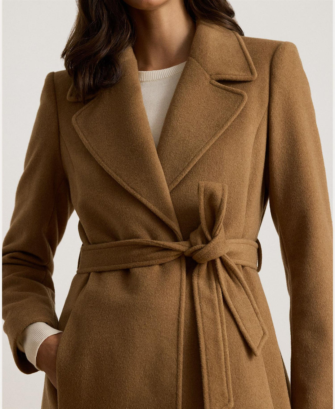 "Belted Wool-Blend Wrap Coat"