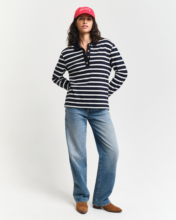 Breton Stripe LS Pique Polo