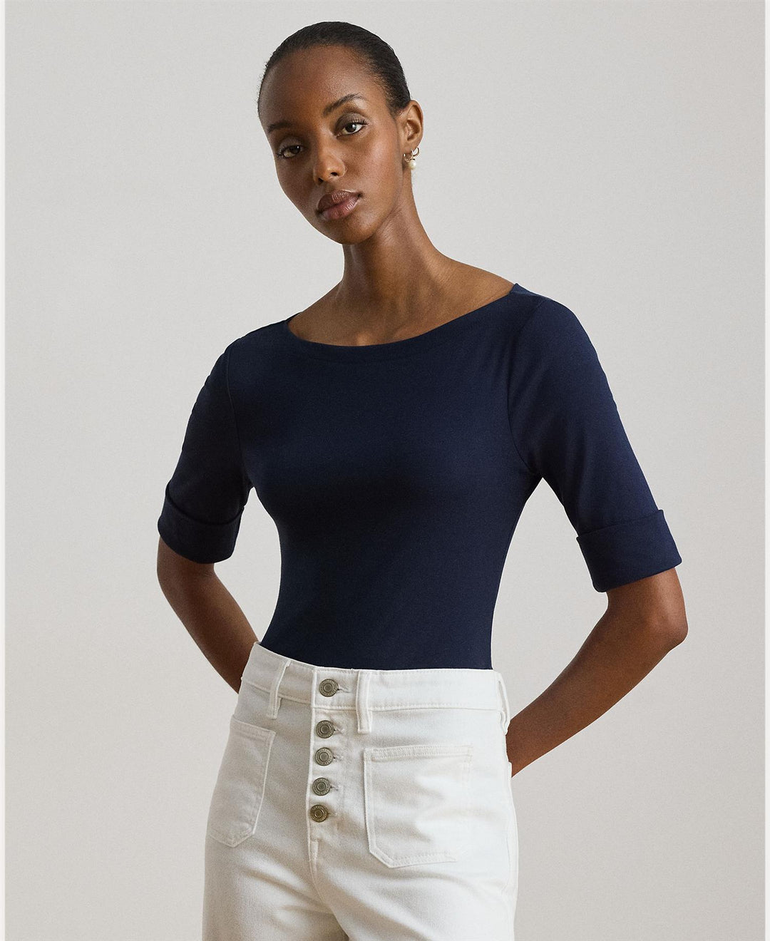 Stretch Cotton Boatneck Tee