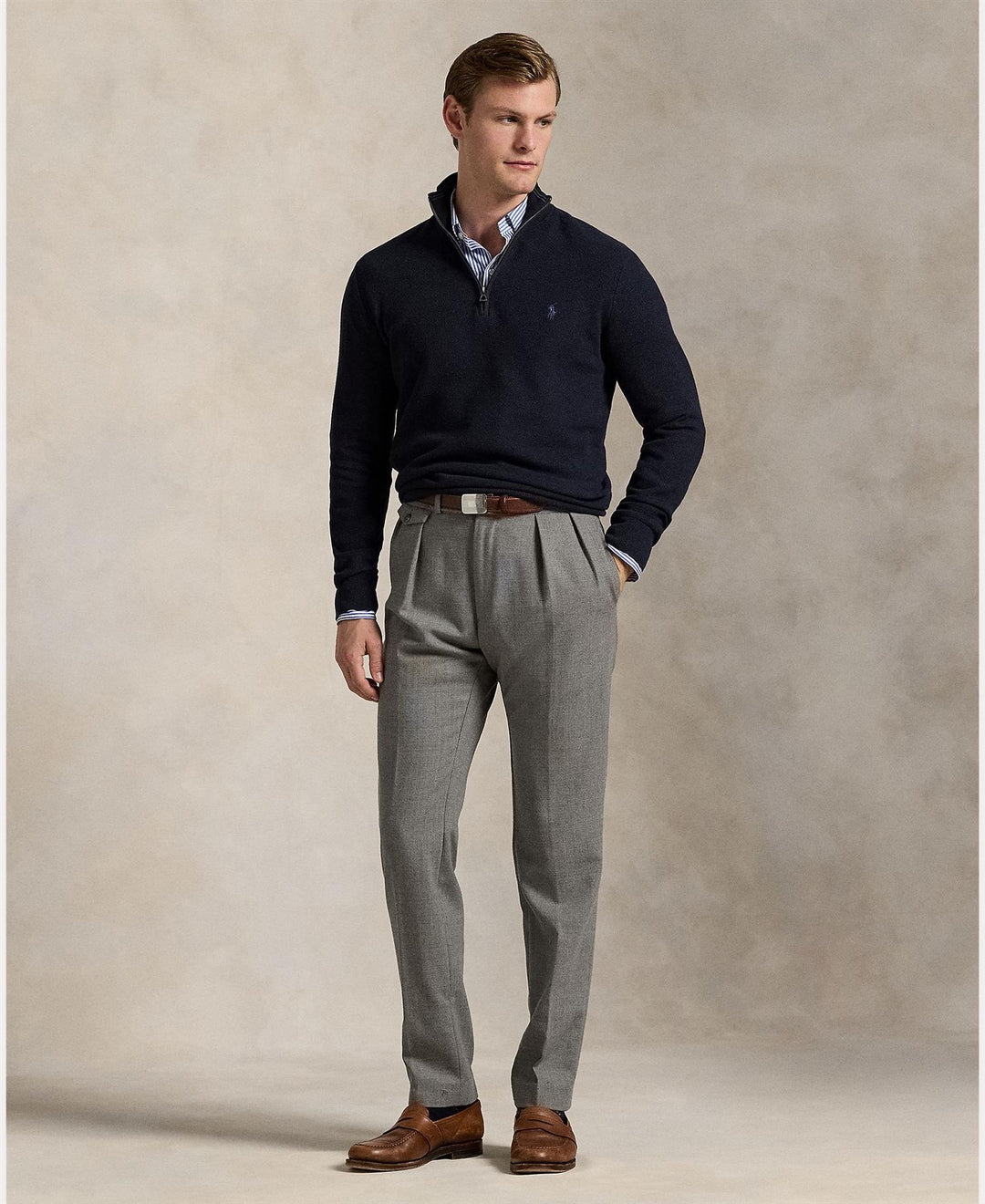 Mesh-Knit Cotton Quarter-Zip Sweater