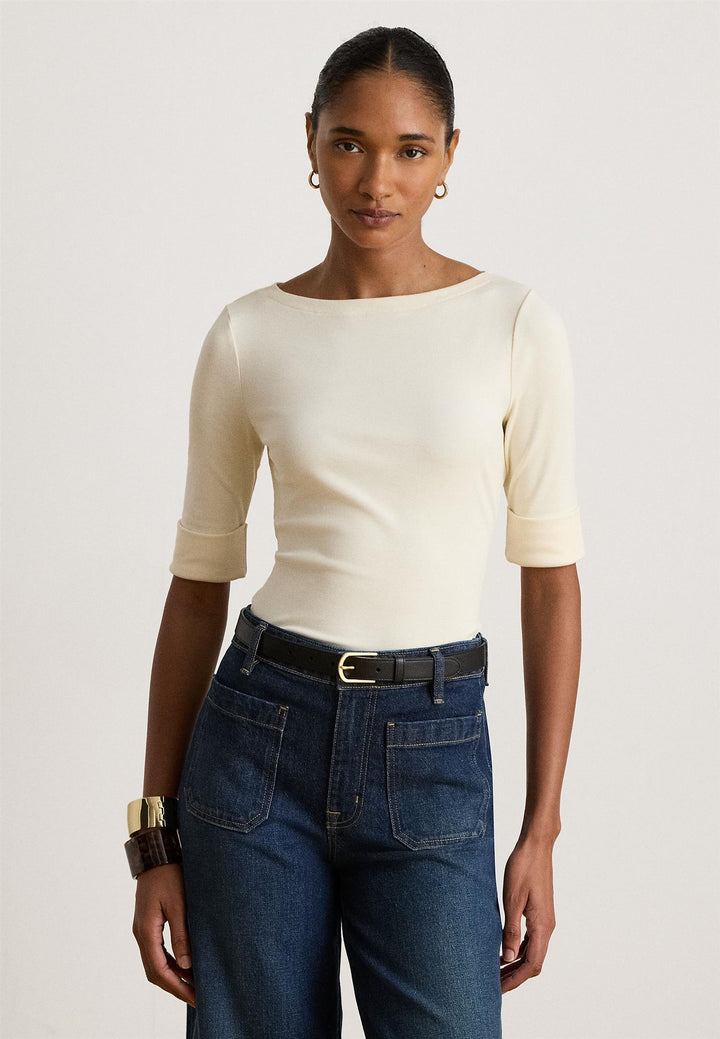 Stretch Cotton Boatneck Tee