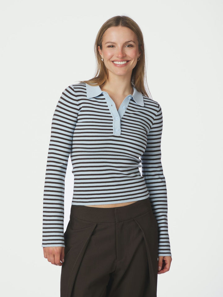 Fannya Long Sleeve Striped Knit Polo