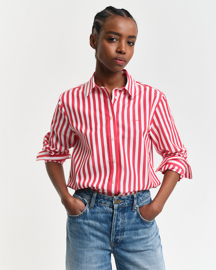 Poplin wide striped shirt